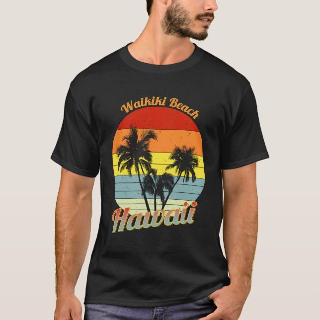 Waikiki Beach Hawaii Tropical Handflatan Träd Vaca T Shirt (Framsida)