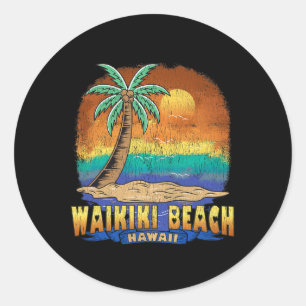 Waikiki Beach Hawaii Vintage Distress Souvenir Runt Klistermärke