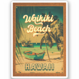 Waikiki Beach Hawaii Vintage Handflatan Träd Souve Klistermärken
