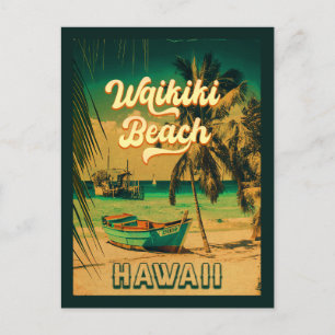 Waikiki Beach Hawaii Vintage Handflatan Träd Souve Vykort