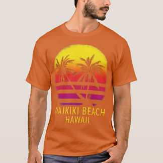 Waikiki Beach Hawaii Vintage Tropical Sunset Handf T Shirt