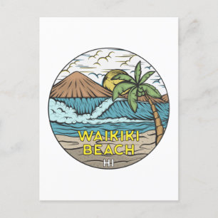 Waikiki Beach Hawaii Vintage Vykort