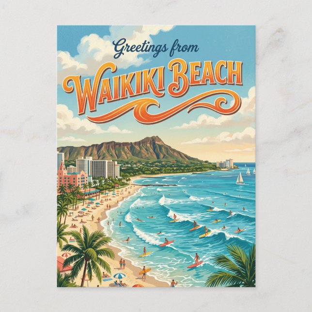 Waikiki Beach Hawaii Vykort (Framsida)