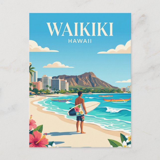 Waikiki Beach, Honolulu Hawaii Vykort (Framsida)