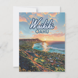 Waikiki Beach Honolulu Oahu Hawaii Retro Card