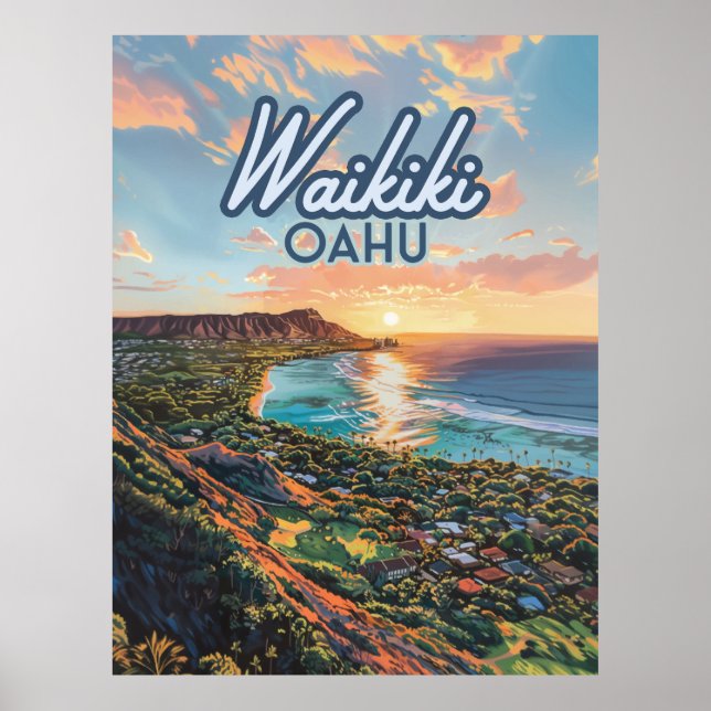 Waikiki Beach Honolulu Oahu Hawaii Retro Poster (Framsidan)