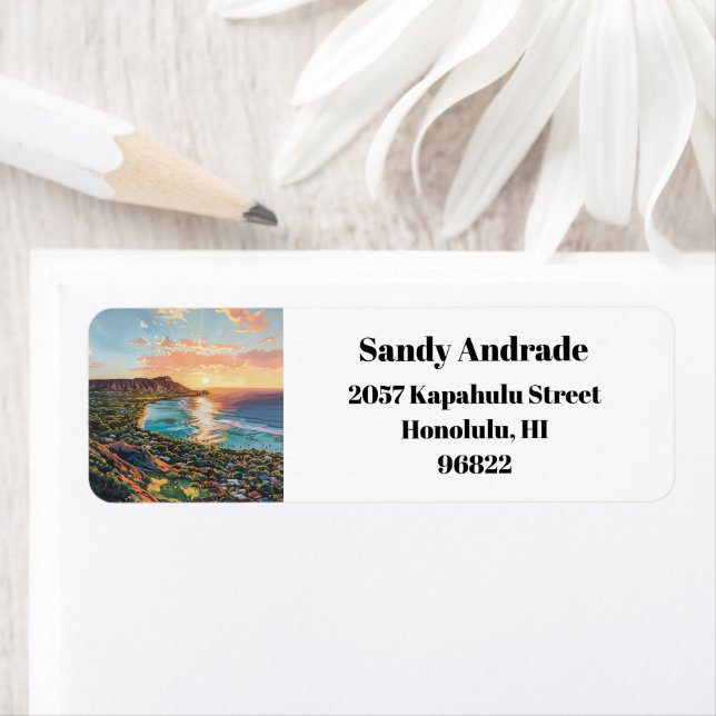 Waikiki Beach Honolulu Oahu Hawaii Returadress Returadress Etikett (Insitu)