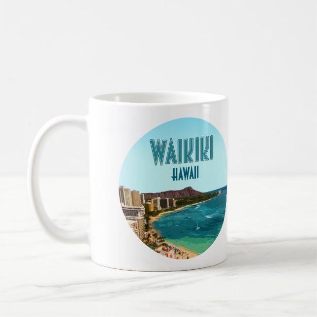 Waikiki Beach Honolulu Oahu Hawaii Vintage Kaffemugg (Vänster)