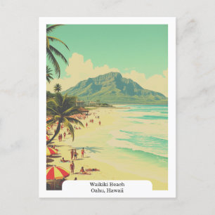 Waikiki Beach, Oahu, Hawaii Retro Travel Vykort