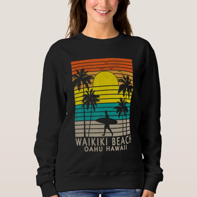Waikiki Beach Oahu Hawaii Surfer Palm Tree Surfing T Shirt (Framsida)