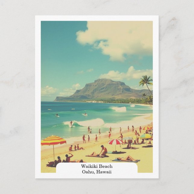 Waikiki Beach, Oahu, Hawaii Travel Retro Vykort (Framsida)