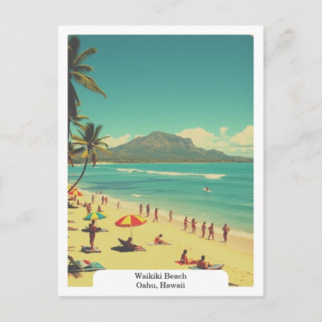 Waikiki Beach, Oahu, Hawaii Travel Vintage Vykort (Framsida)