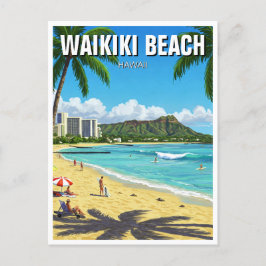 Waikiki Beach Oahu Hawaii Travel Vykort