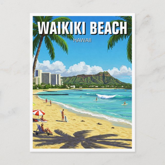 Waikiki Beach Oahu Hawaii Travel Vykort (Framsida)