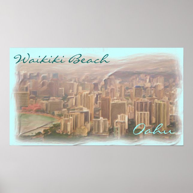 Waikiki Beach Oahu konstnärlig poster (Framsidan)