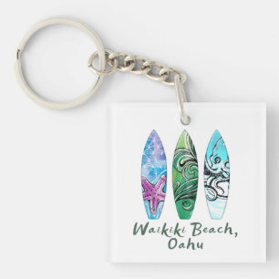Waikiki Beach Oahu Watercolor Surfboard