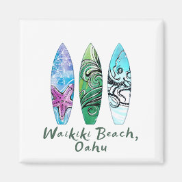 Waikiki Beach Oahu Watercolor Surfboard Magnet