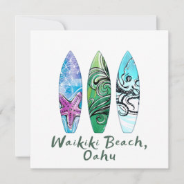 Waikiki Beach Oahu Watercolor Surfboard Square