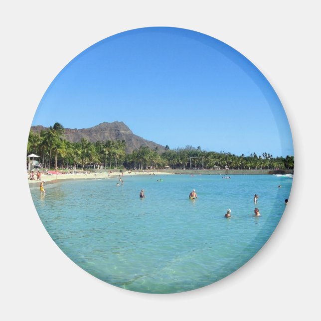 Waikiki Beach och Diamond Head Crater, Hawaii Magnet (Framsidan)