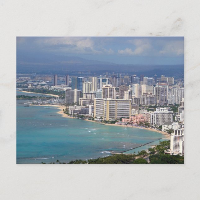Waikiki Beach och Honolulu Skyline från Diamond He Vykort (Framsida)