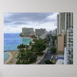 WAIKIKI BEACH och KALAKAUA AVENUE - HAWAII Poster