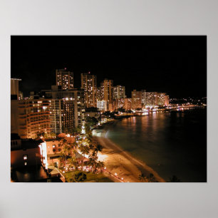Waikiki Beach på natten Poster