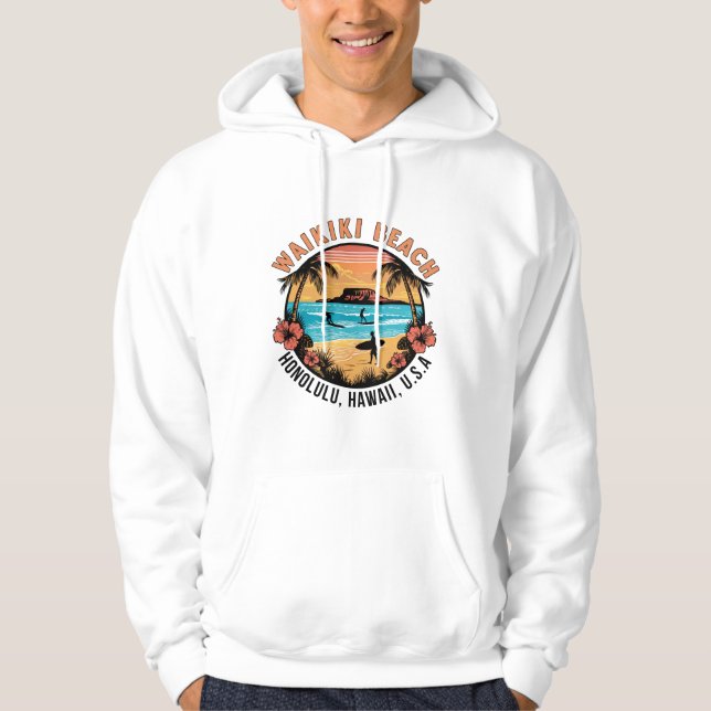 Waikiki Beach Retro Vignette Hoodie (Framsida)