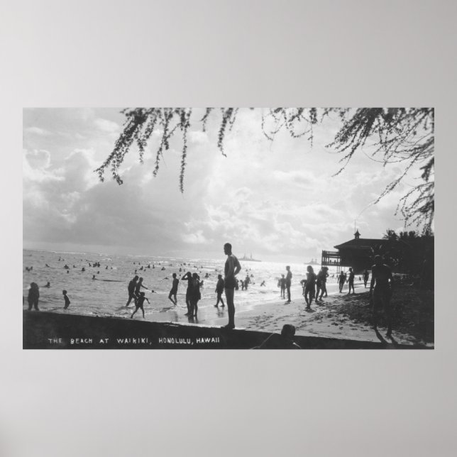 Waikiki Beach Scene i Honolulu Poster (Framsidan)