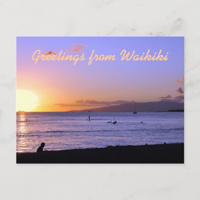 Waikiki Beach Sunset-vykort Vykort (Framsida)