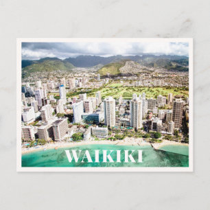 Waikiki Flygfoto Downtown Hawaii Strand Vykort