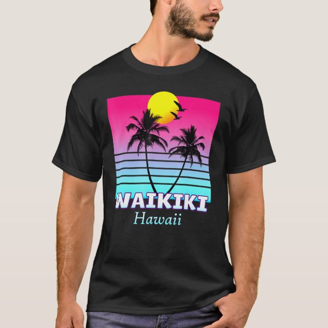 Waikiki Hawaii Aloha Surfa Sol Hawaiian Beach Isla T Shirt (Framsida)