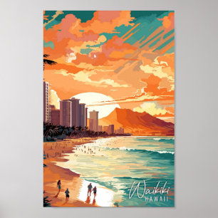 Waikiki Hawaii Art vintage resor illustration Poster