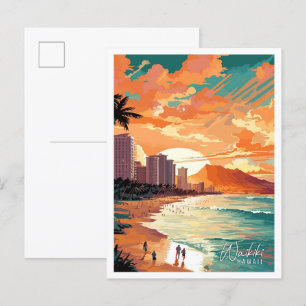 Waikiki Hawaii Art vintage resor illustration Vykort