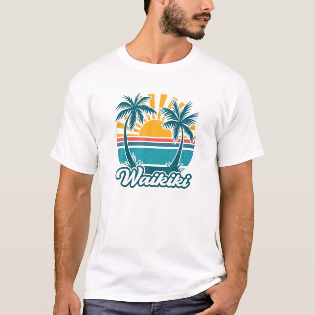 Waikiki Hawaii HI Hawaiian Handflatan Träd Beach A T Shirt (Framsida)
