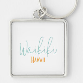 Waikiki, Hawaii Resminyckelring Fyrkantig Silverfärgad Nyckelring