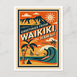 Waikiki Hawaii Retro Resor resa Vykort