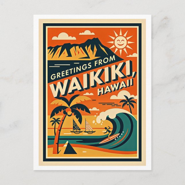 Waikiki Hawaii Retro Resor resa Vykort (Framsida)