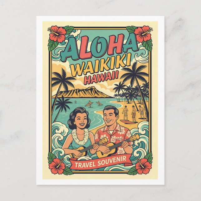 Waikiki Hawaii Retro Resor Vykort (Framsida)