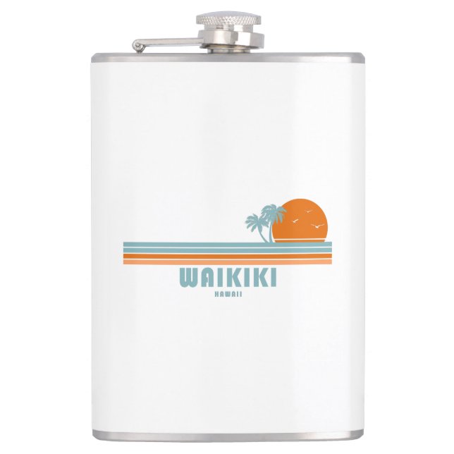 Waikiki Hawaii Sol Handflatan Träd Fickplunta (Framsidan)