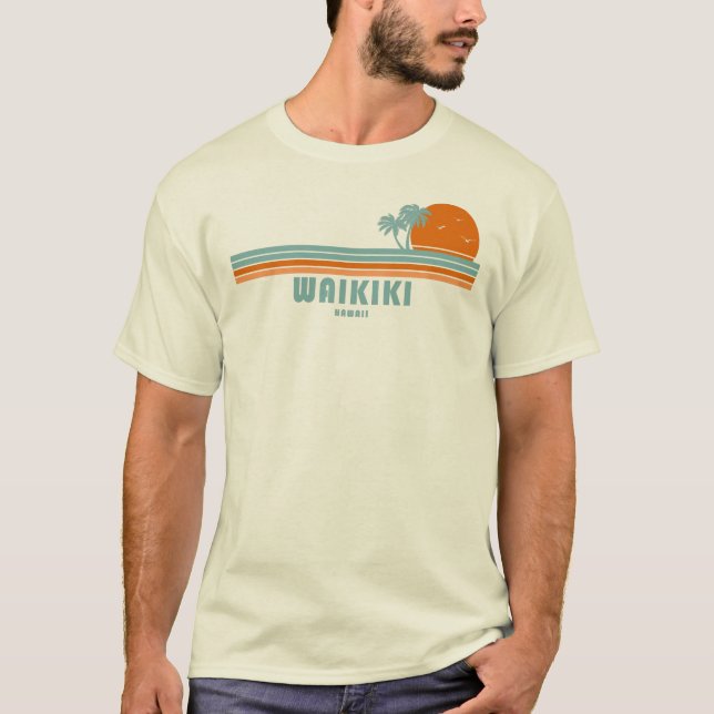 Waikiki Hawaii Sol Handflatan Träd T Shirt (Framsida)