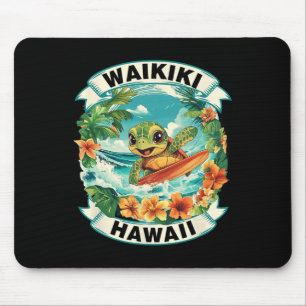 Waikiki Hawaii Söt Havssköldpadda Surfning Sommarl Musmatta