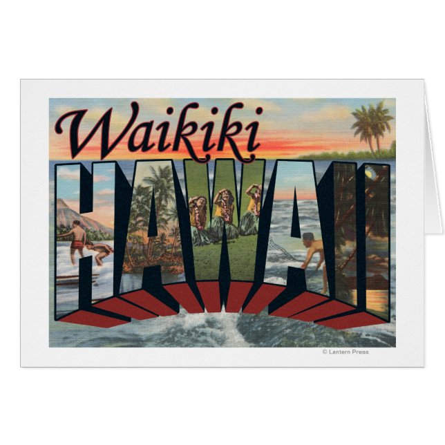 Waikiki, Hawaii - Stora Brev Scenes Hälsningskort (Framsidan Horizontal)