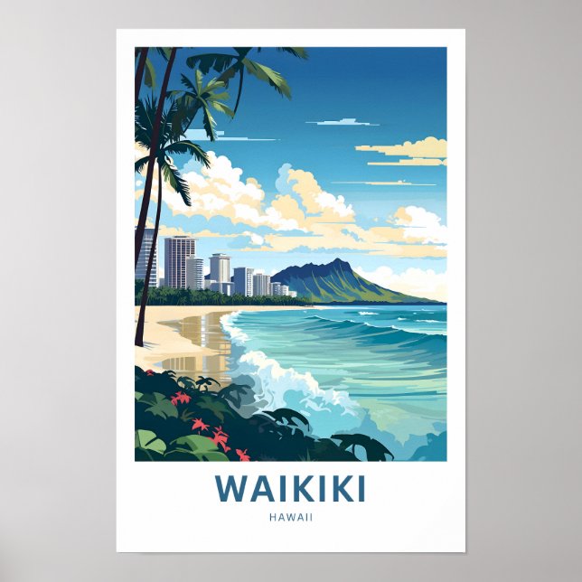 Waikiki Hawaii Travel Skriv ut Poster (Framsidan)