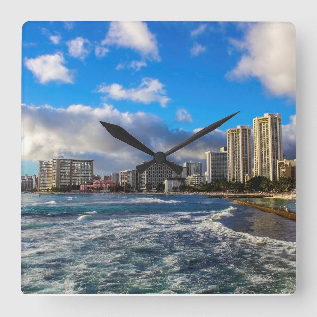 Waikiki Hawaii Wall Clock Fyrkantig Klocka (Framsida)