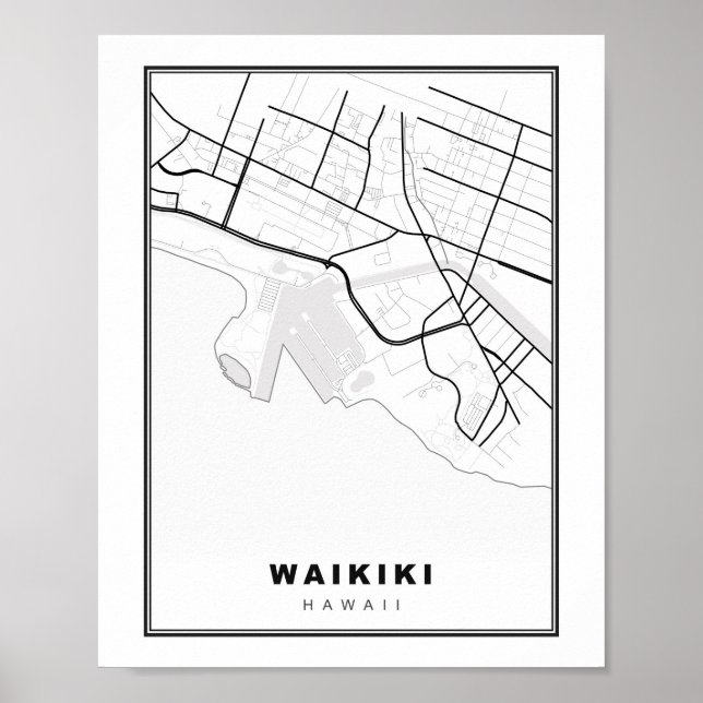 Waikiki Honolulu Karta Poster (Framsidan)