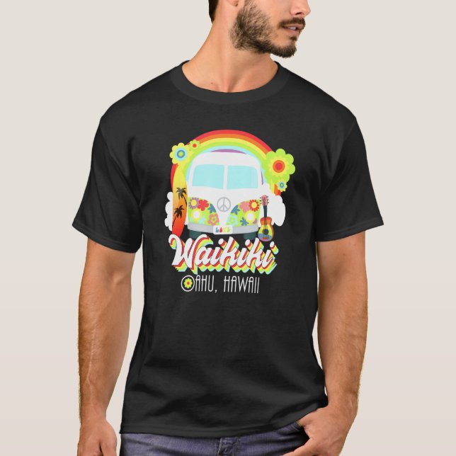 Waikiki Oahu Hawaii Van Hawaiian Beach Surfing T Shirt (Framsida)