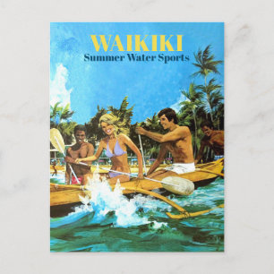 Waikiki, sommarens vattensporter, vintage resor vykort