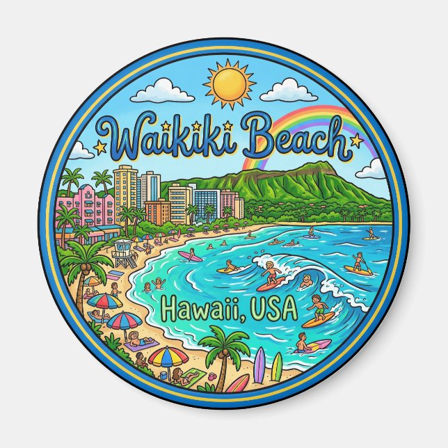 Waikiki-stranden Hawaii Magnet (Framsidan)