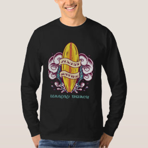 Waikiki Surf Solnedgång Semester Hawaii Palmträd H T Shirt