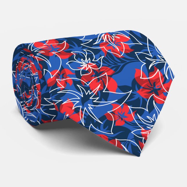 Wailea Hibiskus Hawaiianskt Blommigt Kamouflage Slips (Rullad)